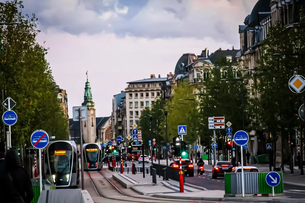 Tram on a boulevard in Luxembourg City